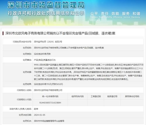 深圳市北欧风电子商务销售以不合格冒充合格产品 羽绒服 连衣裙 案